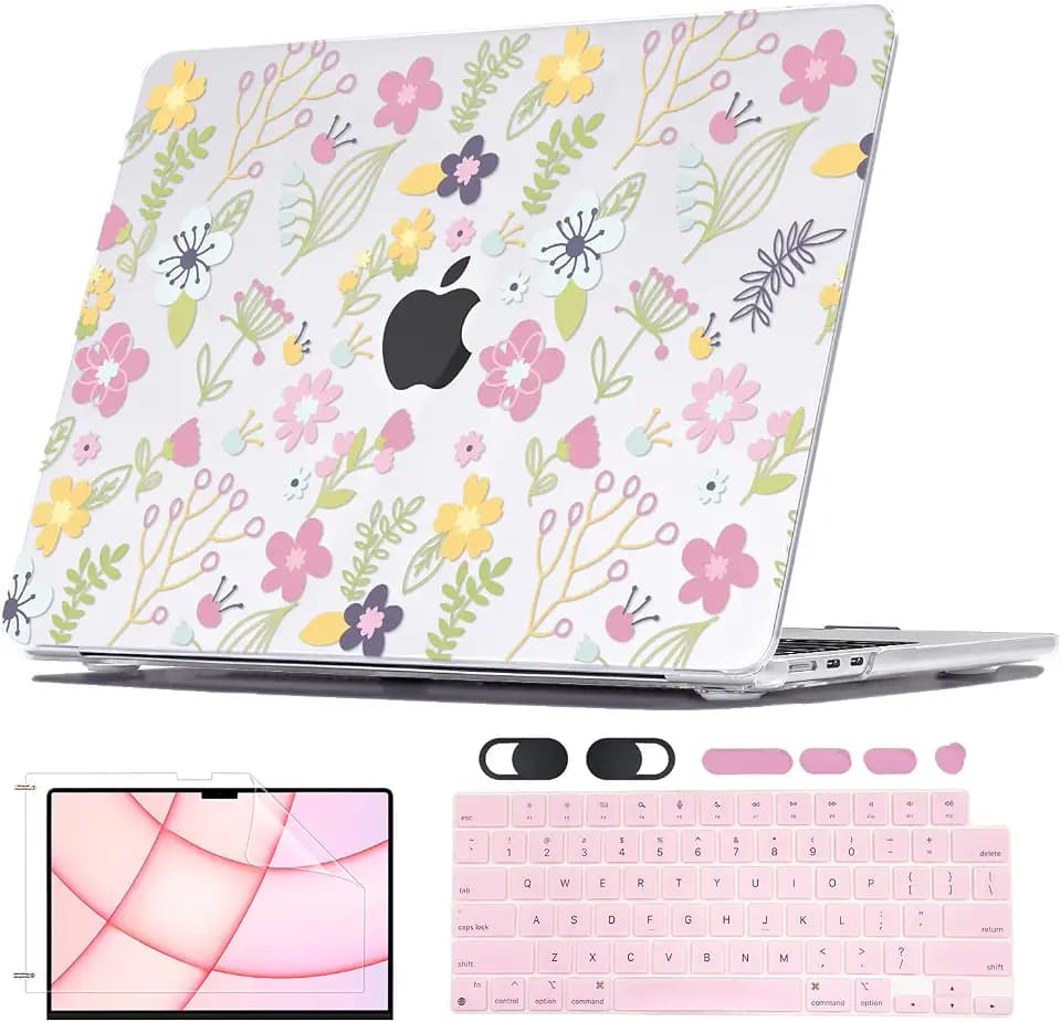 Pink Floral Hard Case for 2022-2026 MacBook Air 13.6" M5/M4/M3/M2