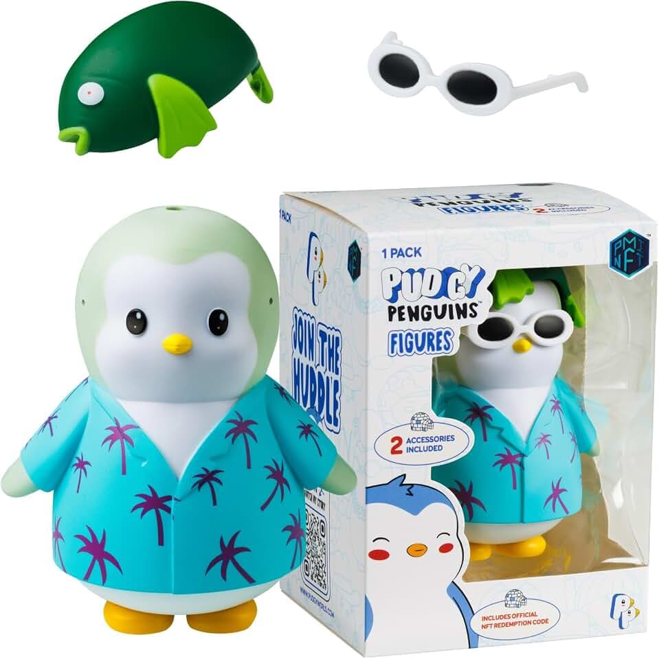BANDAI Pudgy Penguins Actionfigur im Fisch-Stil, Adoptieren Sie Ihren neuen Forever Friend mit 4 verschiedenen Sammlerpinguin-Figuren mit 2 austauschbaren Zubehörteilen | Offizielles Pudgy Penguin
