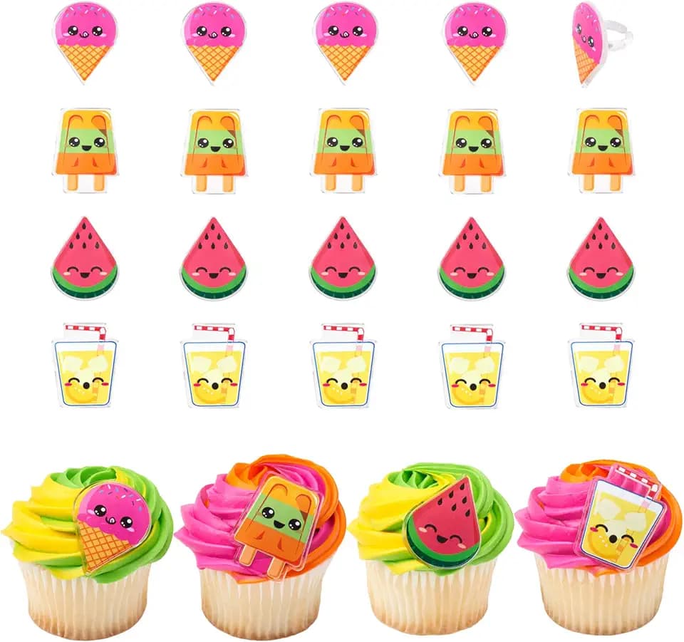 Smiley Summer Treats Cupcake Decoration Toppers | 24 Pack Party Cake Rings