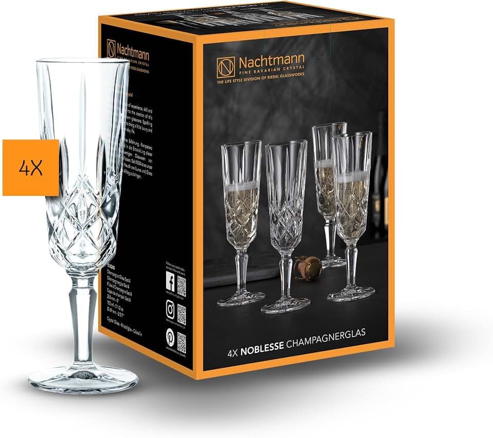 Nachtmann Champagner Gläser 4er Set, 150 ml, Noblesse, 104248, Sektgläser aus Kristallglas, spülmaschinenfest, Made in Germany