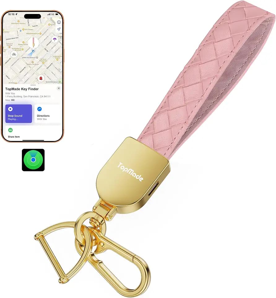 Smart Keychain Tracker (iOS Only), Universal Key Fob Holder, Pink & Gold