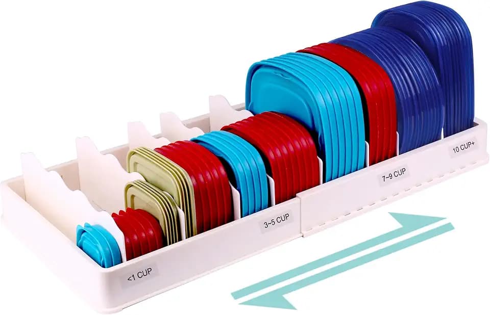 SWOMMOLY Expandable Food Container Lid Organizer for Kitchen Cabinet, White