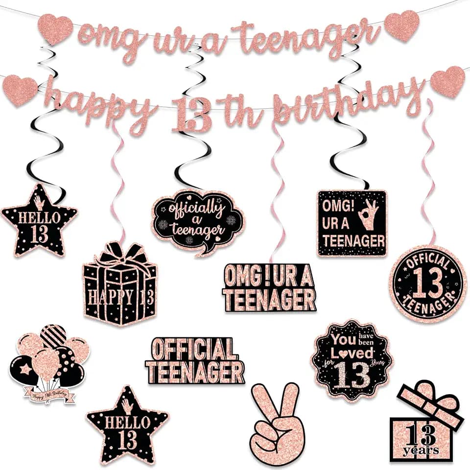 Rose Gold 13th Birthday Decorations for Girls