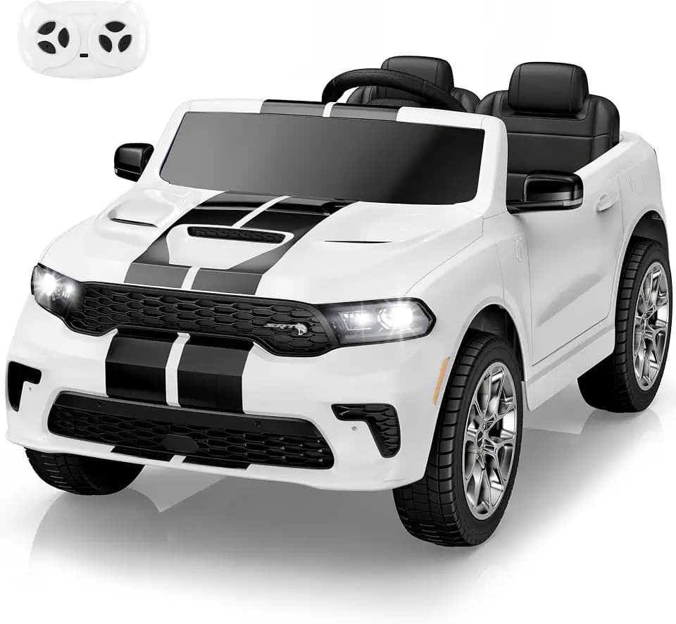 12V Licensed Dodge Durango Kids Ride on Electric Car, 2‑Seater, White