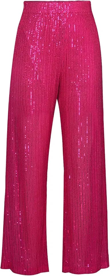 Aelidiya Women's Glitter Sequin Long Loose Pants Bling Party Clubwear Elastic Casual Pants