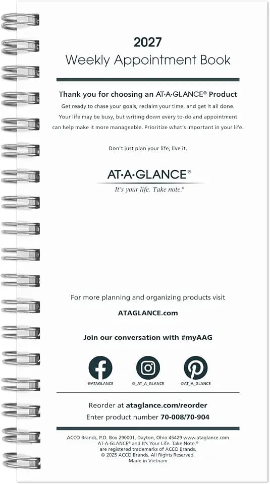 AT-A-GLANCE 2027 Weekly Appointment Book Planner Refill for 7000805, 3.25" x 6.25", Pocket Size (709041027)