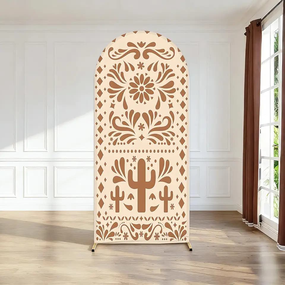 6ft Beige Yellow Mexican Fiesta Arch Cover Baby Shower Backdrop,2-Sided Round Top Chiara Backdrop Arch Covers for Mexican Wedding Birthday Bridal Shower Party Decoration