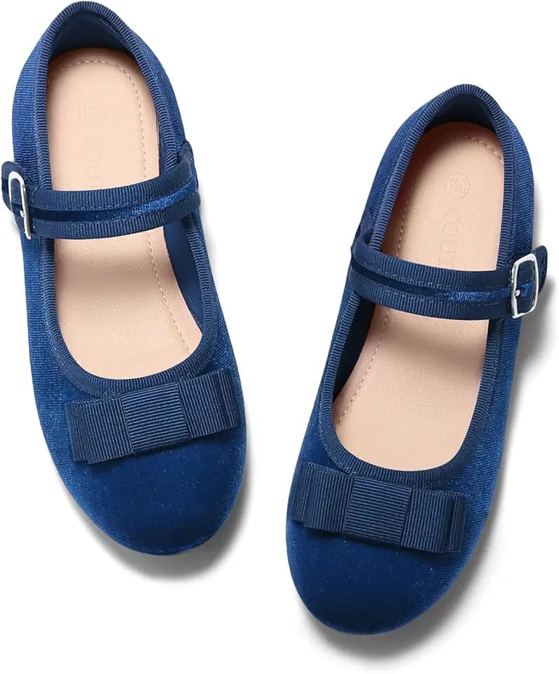 Coutgo Girls Mary Jane Dress Shoes Bow Round Toe Ballet Flats Wedding Party Flower Girl Shoes