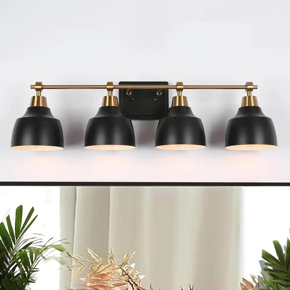 KSANA Bathroom Light Fixtures, 4-Light Black Bathroom Vanity Lights with Gold Socket, 29’’ Modern Farmhouse Bathroom Lighting Lights Over Mirror with Black Metal Shade