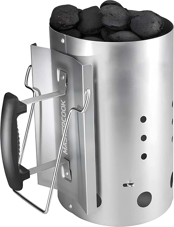 MasterCook Grillanzünder mit Sicherheitsgriff aus Aluminium, Holzkohleanzünder, Durchmesser 19 cm und Höhe 30 cm, Fassungsvermögen über 1,5 kg