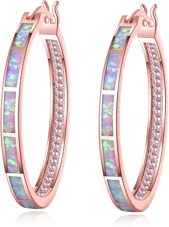 CiNily Opal Hoop Earrings for Women Gemstone Big Hoop Earrings 32mm
