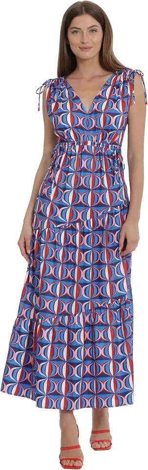 Maggy London Women's Tiered Maxi with Shoulder and Waist Drawstring Details