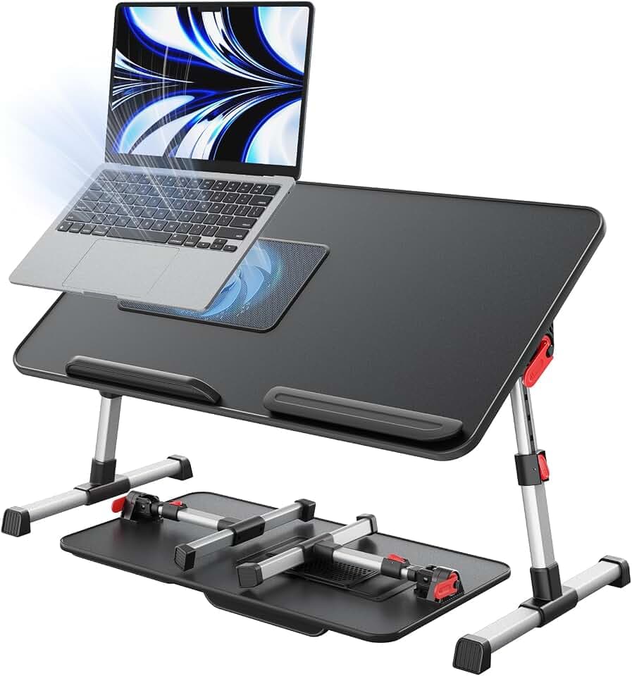 SAIJI Betttisch, Lapdesk mit Ventilator,Verstellbarer Laptop Ständer