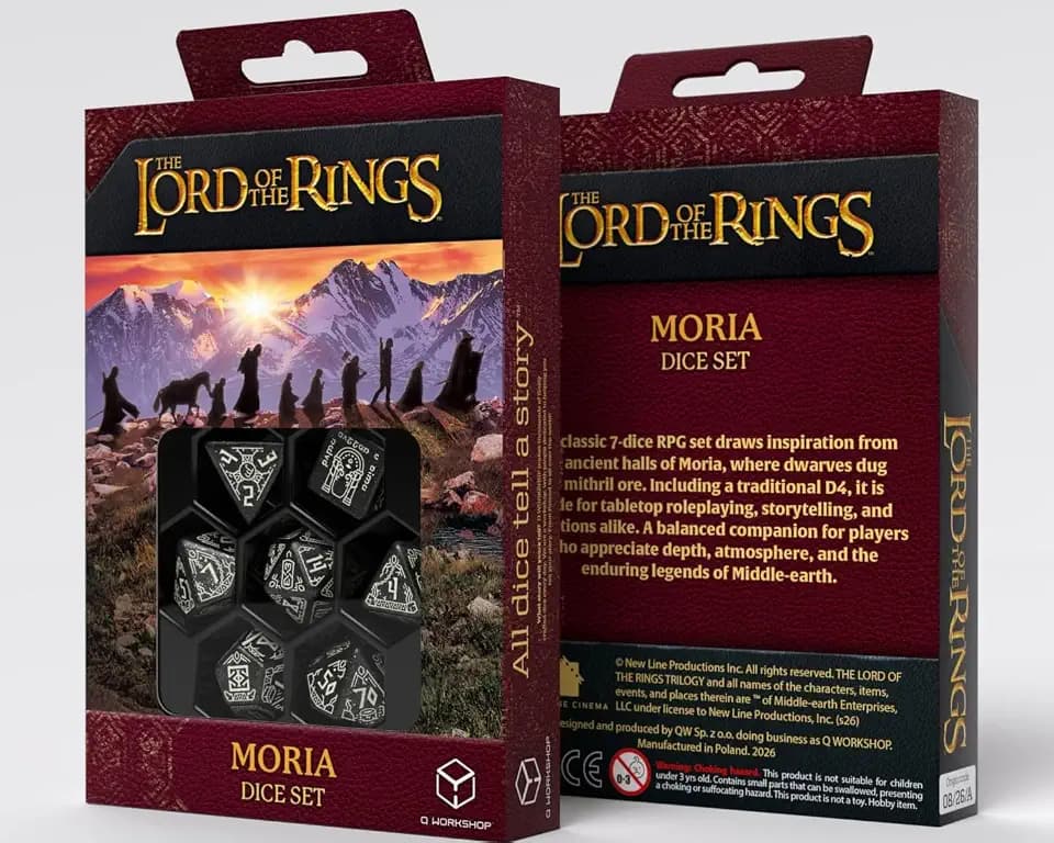 Q Workshop LOTR Moria 7-Piece Glow in the Dark RPG Dice Set, Ages 14+