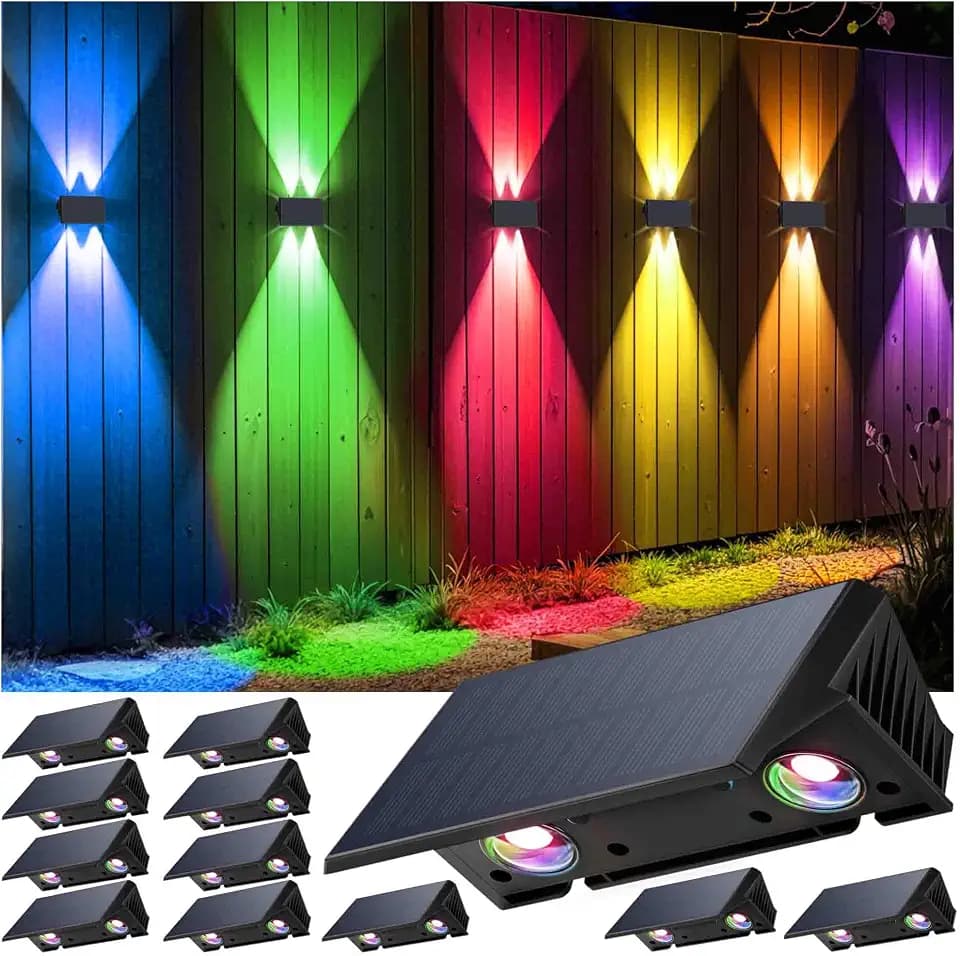 Fence Lights Solar Powered, Multicolor Modes Solar Fence Lights Outdoor IP67 Waterproof, Up and Down Solar Wall Lights Sconce Dusk to Dawn for Patio, House, Garage, Porch, Garden, Festival (12 Pack)