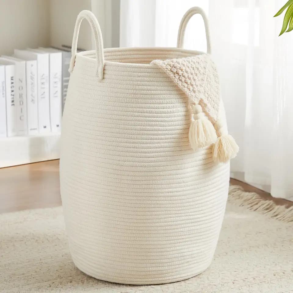 Extra Large Laundry Hamper Basket 105L Woven Blanket Basket, Beige
