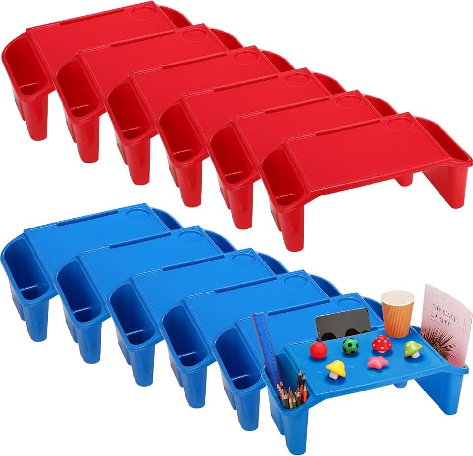 Kisston 12 Pack Kids Lap Desks with Storage, Plastic Lap Trays, Blue Red
