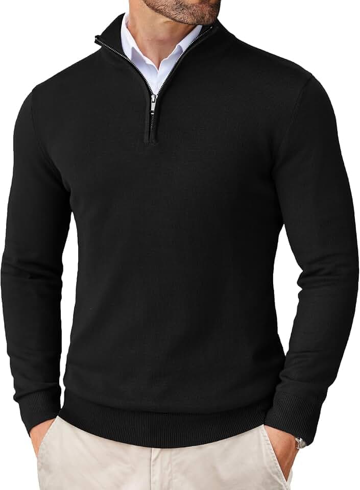 COOFANDY Pullover Herren 1/4 Zip Neck Rollkragenpullover Turtleneck Strickpullover Feinstrick Sweater Winterpullover Pulli Langarm