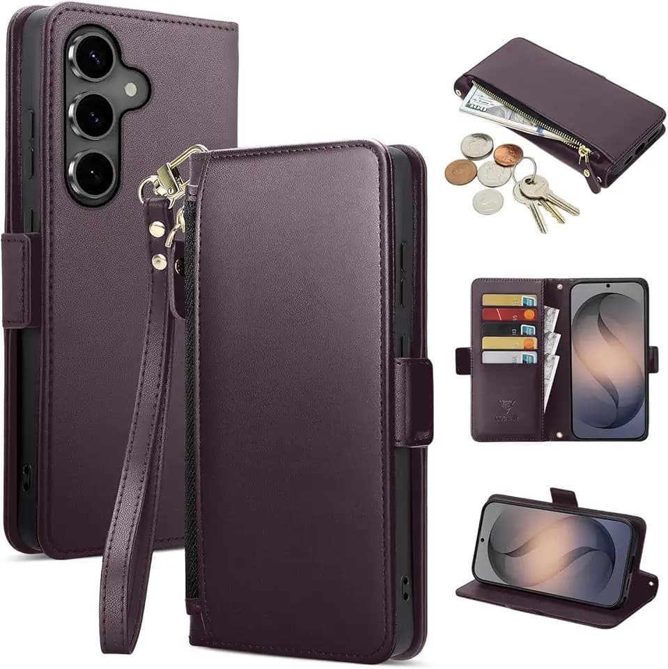 COBEAR for Samsung Galaxy S24 Plus Case Wallet, Pu Leather Flip Phone Case with Wrist Strap, Zipper Pocket, Kickstand, Women Men Phone Wallet Case with Card Holder for Samsung S24 Plus,Purple