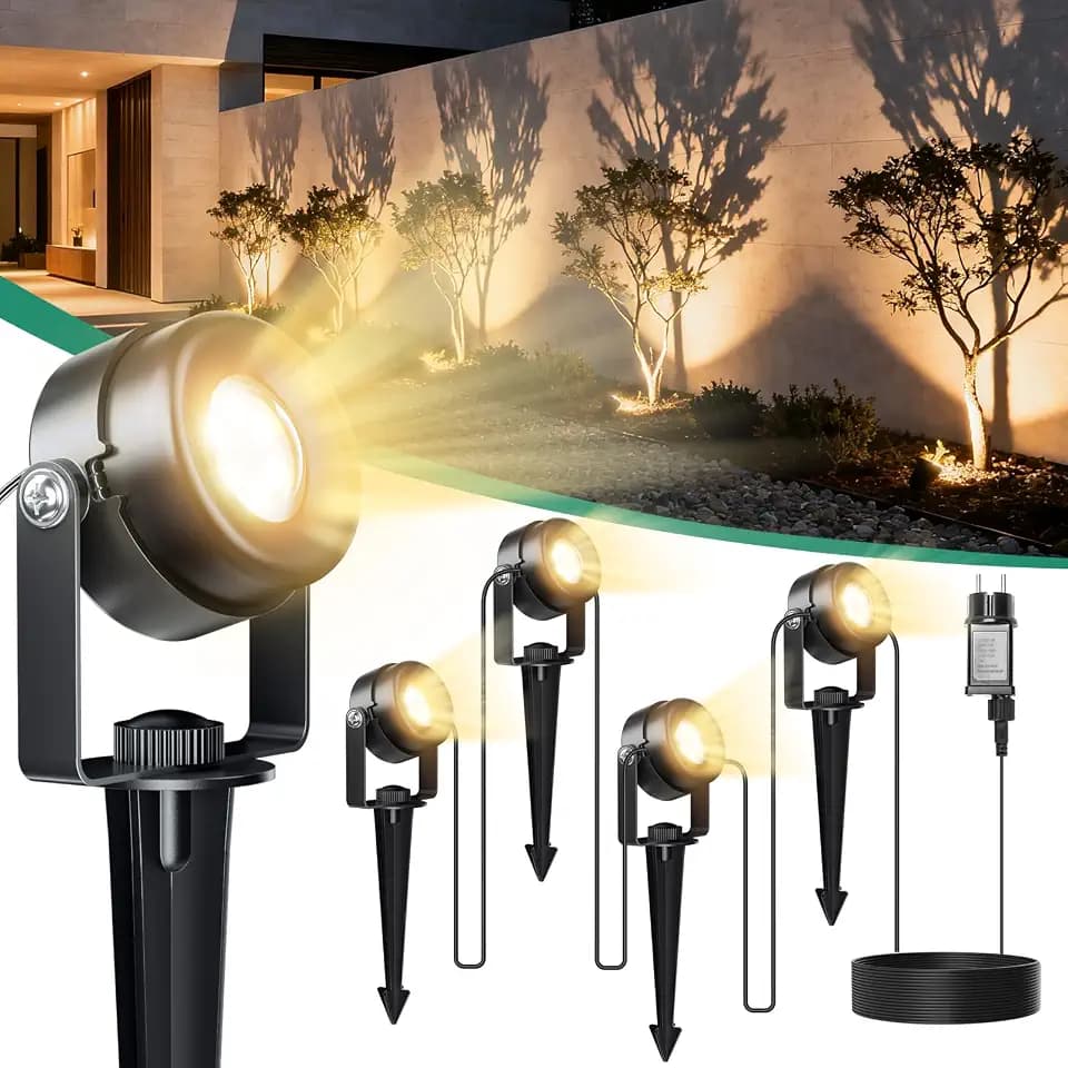 FIFlying Gartenbeleuchtung LED, 4 in 1 Gartenstrahler Strom mit 14m Kabel, 3000K Außenlampe, IP65 Wasserdicht Gartenlampen für Draußen, Gartenbrunnen, Rasenflächen, Pflanzen, Skulpturen, Wege, Zäune
