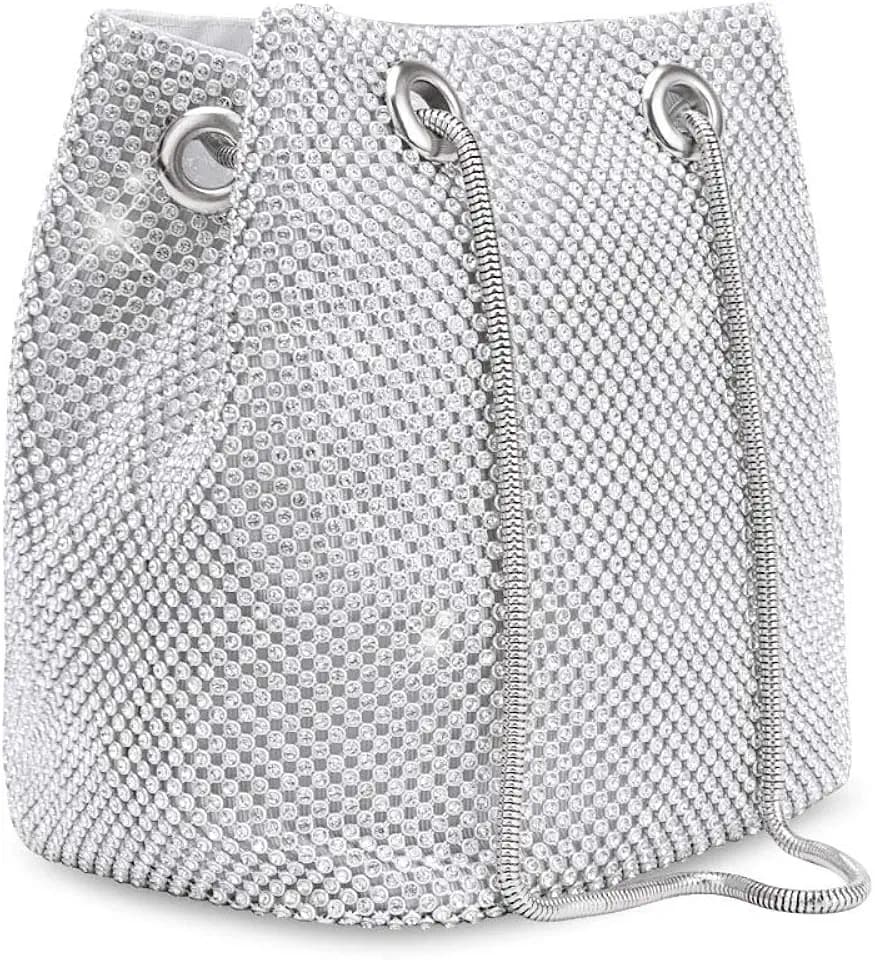 Women's Evening Bag- Upgraded Size Full Rhinestones Bucket Bag Shining Bag Shoulder Bag for Party Wedding Date Night