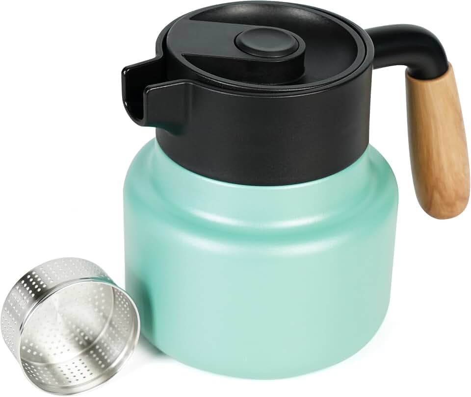 Belle Vous Grüne Edelstahl Thermoskanne - Kaffeekanne - Kunststoffgriff und Teesieb - 800 ml Thermoskanne mit doppelwandiger Isolierung - Isolierkanne für heiße oder kalte Getränke