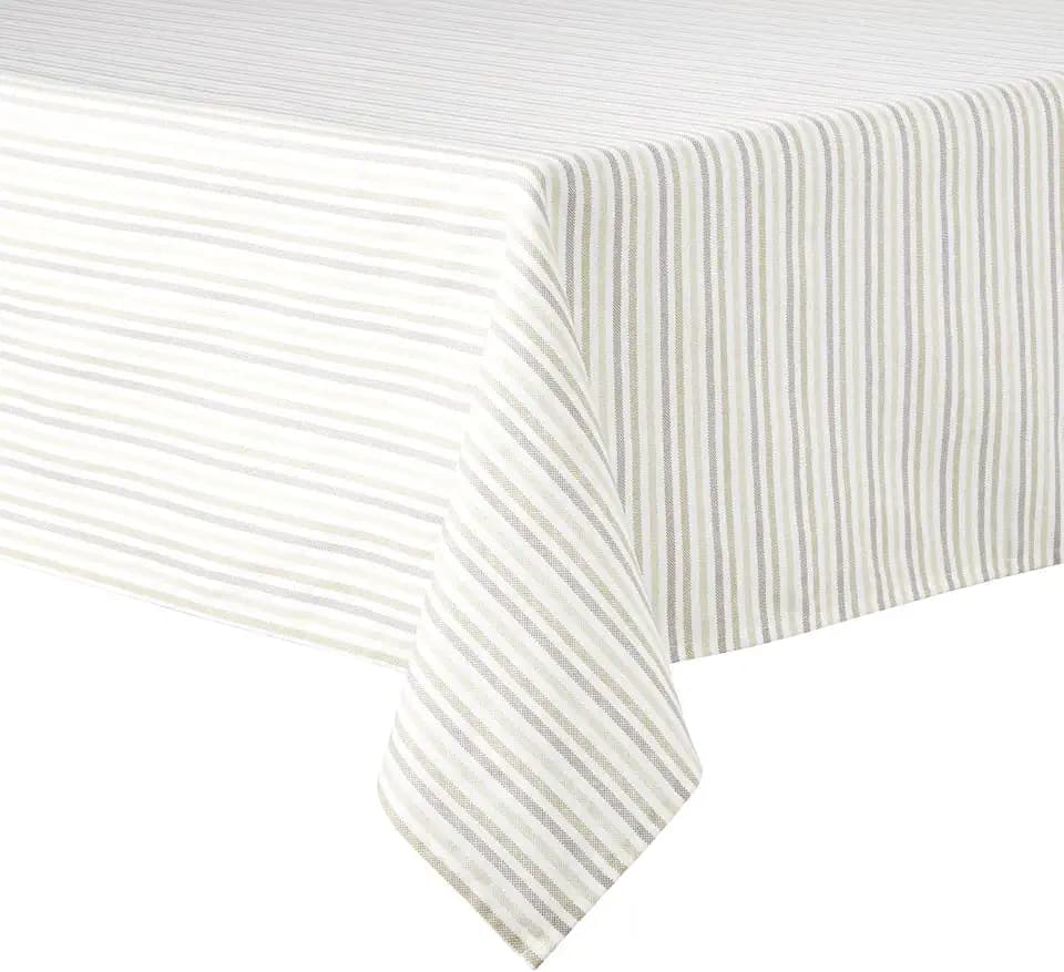 Martha Stewart Daisy Stripe Tablecloth Single Pack, Beige/Brown, 60"x102"