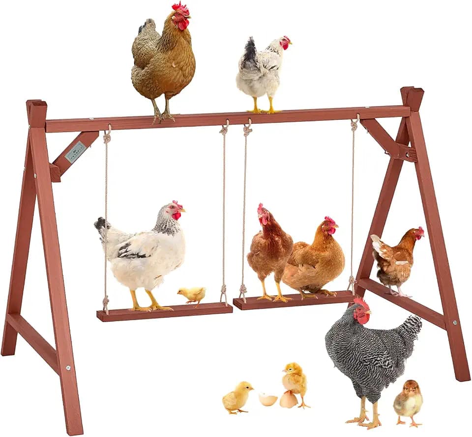 PETSFIT Wooden Chicken Perch with 2 Swings for 6-8 Chickens, Easy Assembly