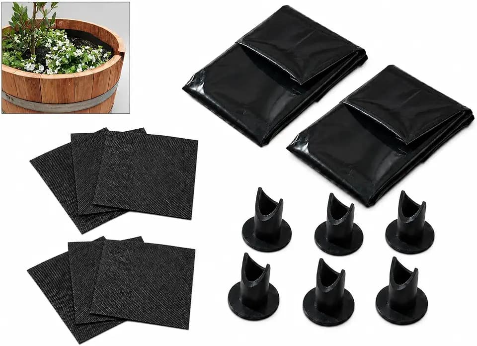 Half Barrel Planter Liner Kit (2 Pack) – Wine & Whiskey Barrel Planter Liner Bags with Drain Tubes & Mesh – Heavy-Duty 100 Micron Plastic Liners for 25-29 in Diameter Half Barrel Planters
