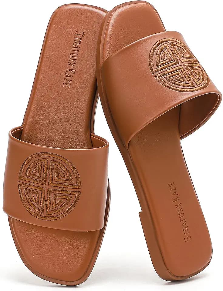 Stratuxx Kaze Womens Dressy Flat Sandals Memory Foam Comfy Slide for Summer