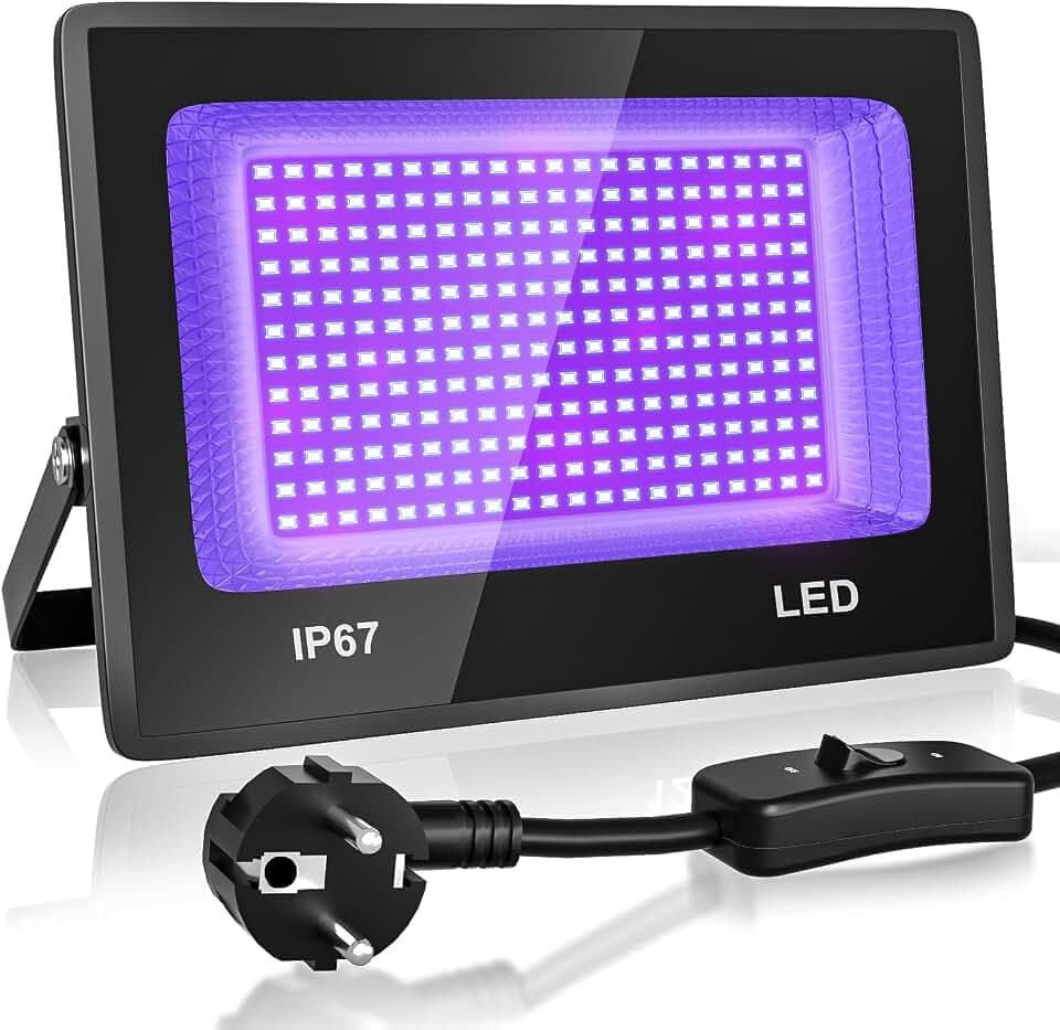 CREATESTAR 100W LED Schwarzlicht Strahler 1PC IP67 UV Schwarzlicht Fluter 385-400nm LED UV Strahler UV Licht mit Schalter Für Halloween Dekorationen, Party Deko, Weihnachten, Körperbemalung
