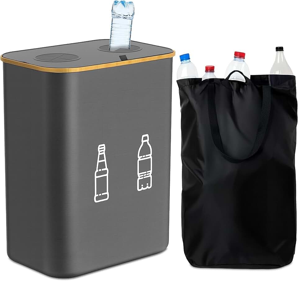 Relaxdays Pfandflaschen Sammelbehälter 160l, 2 Beutel, HxBxT: 70x57x37 cm, Flaschensammler für Glas und Plastik, grau