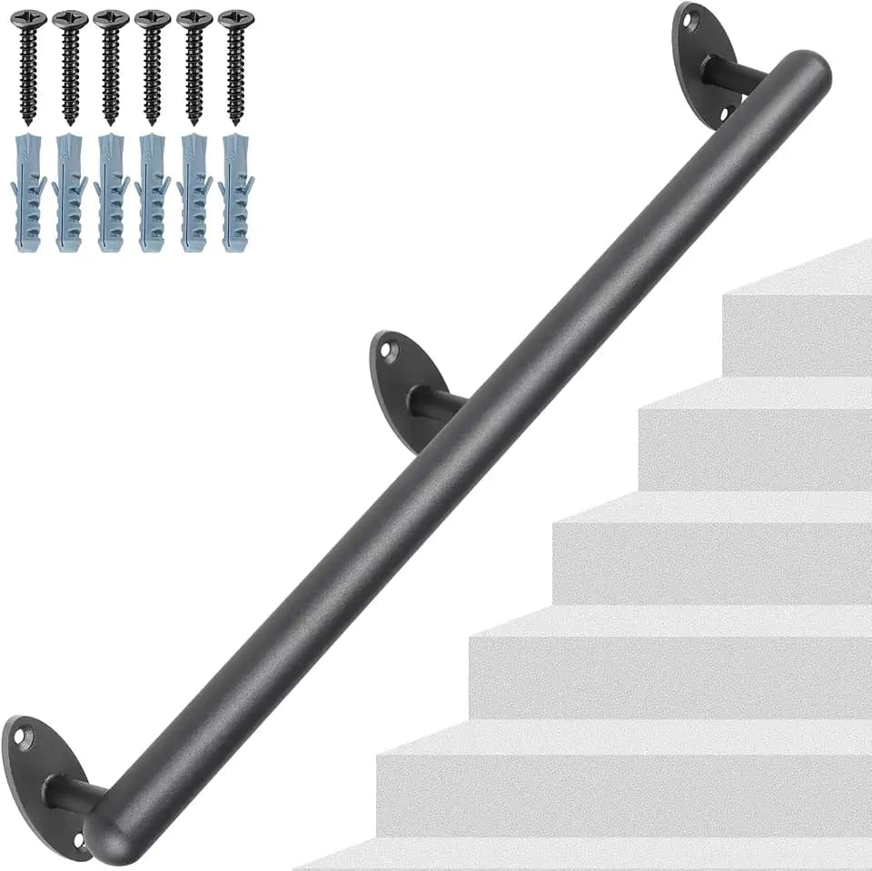 SELEWARE 50 Inch Pipe Stair Handrail Metal Staircase Handrail Industrial Hand Rails for Indoor & Outdoor Steps Wall Mount Hand Rails for Indoor Stairs 1.3" Pipe Safety Grab Bar for Stairs Porch
