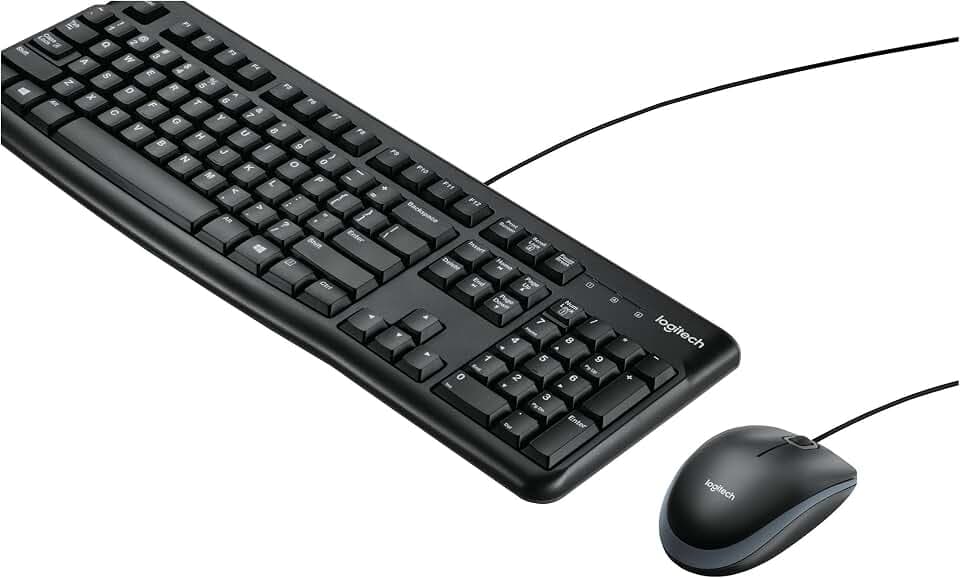Logitech MK120 Kabelgebundenes Set mit Tastatur und Maus für Windows | Portugiesisches QWERTY-Layout - Schwarz