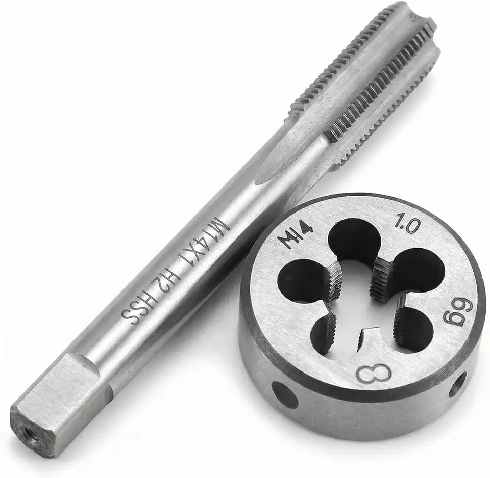 QWORK® Gewindebohrer M14x1.0mm, Gewindebohrer und Schneideisen Set