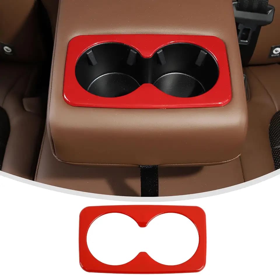 Linskip Rear Cup Holder Decor Cover 2021-2026 Compatible with Ford Bronco Sport, Rear Armrest Trim for Bronco Sport Interior Accessories(Red)