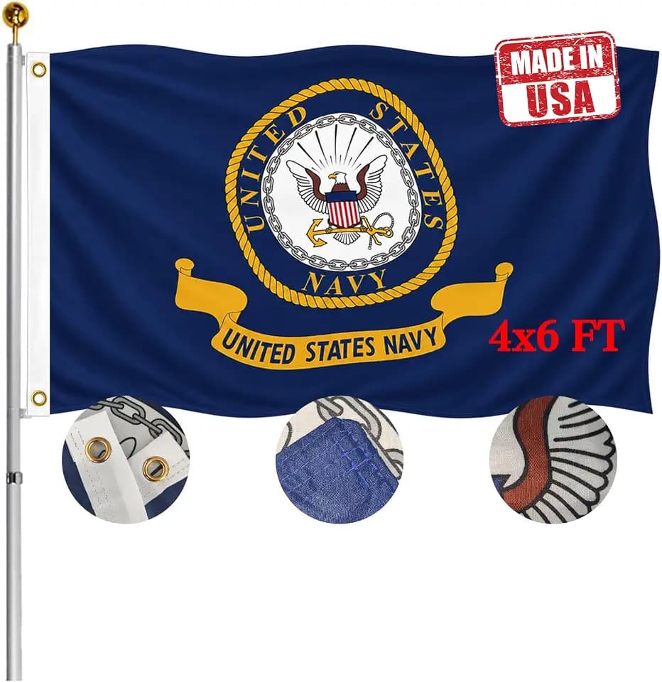 Double Sided US Emblem Navy Flag 4x6 FT Outdoor- UV Fade Resistant 3Ply USN Flags Double Stitched Canvas Header with 2 Brass Grommets Easy to Rising