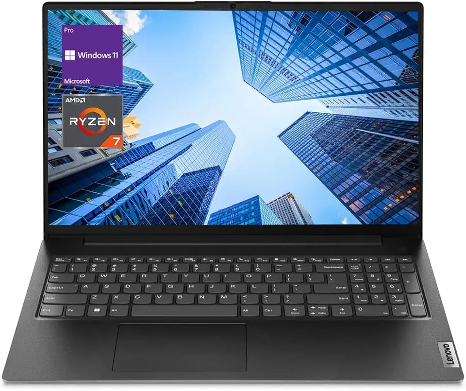 Lenovo V-Series V15 Business Laptop, 15.6" FHD Display, AMD Ryzen 7 Processor, 40GB RAM, 1TB SSD, Numeric Keypad, HDMI, RJ45, Webcam, Wi-Fi, Windows 11 Pro, Black