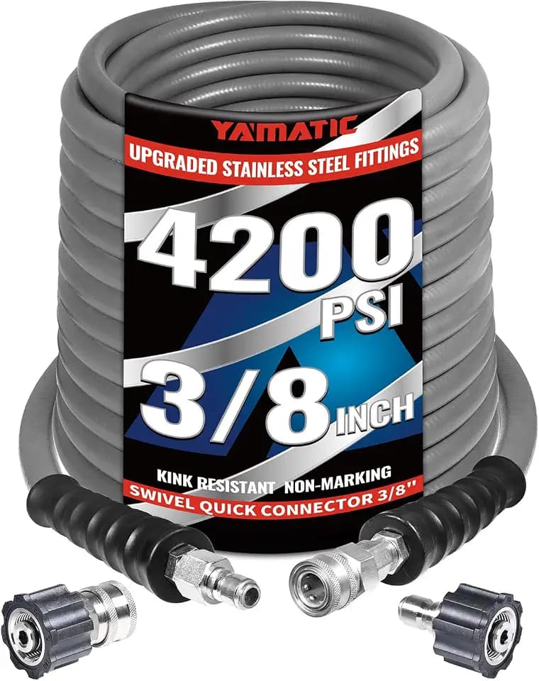 YAMATIC 3/8" Pressure Washer Hose 100 FT with Stainless Steel Quick Connect