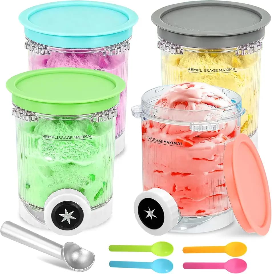 4 Stück 480ml Creami Behälter, Kompatibel mit NC701UK NC701 NC700 Series, BPA-Frei & Spülmaschinenfest, Creamy Tubs Zubehör für Ice Cream Maker mit farbigen Deckeln, Spülmaschinenfest