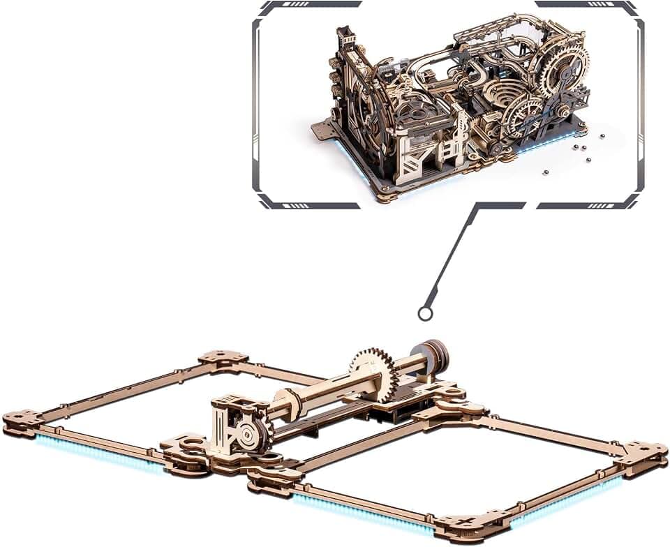 ROBOTIME 3D Puzzle Holz Murmelbahn Trackball Modell Bausatz für Erwachsene Mechanische Kugelbahn Holzpuzzle Mit Holzbausatz LG01 Link-Paket