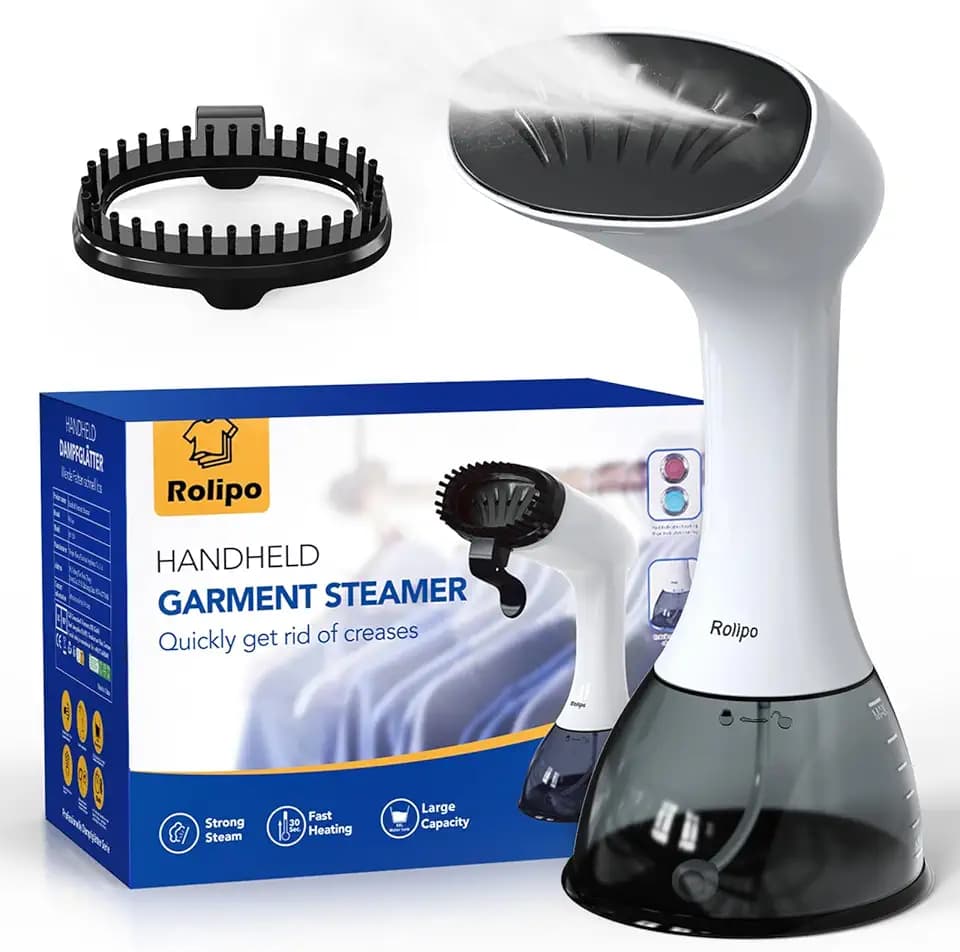 Rolipo Dampfglätter 1640W, Steamer mit 33g/min Dampfleistung, 400ml Wassertank, Schnellaufheizung, Faltenentferner für Zuhause, Büro & Reisen, Weiß