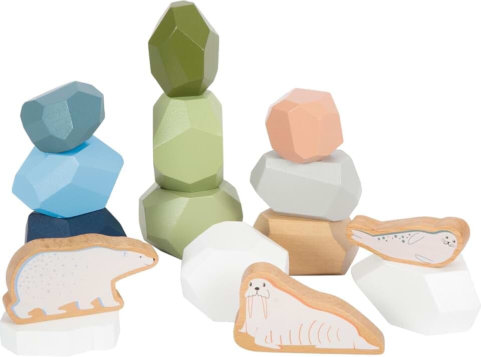 small Foot Balanciersteine aus Holz „Arctic“, FSC® 100%-zertifiziertem Holz, Stapelspiel für Kinder ab 12 Monaten, 12440