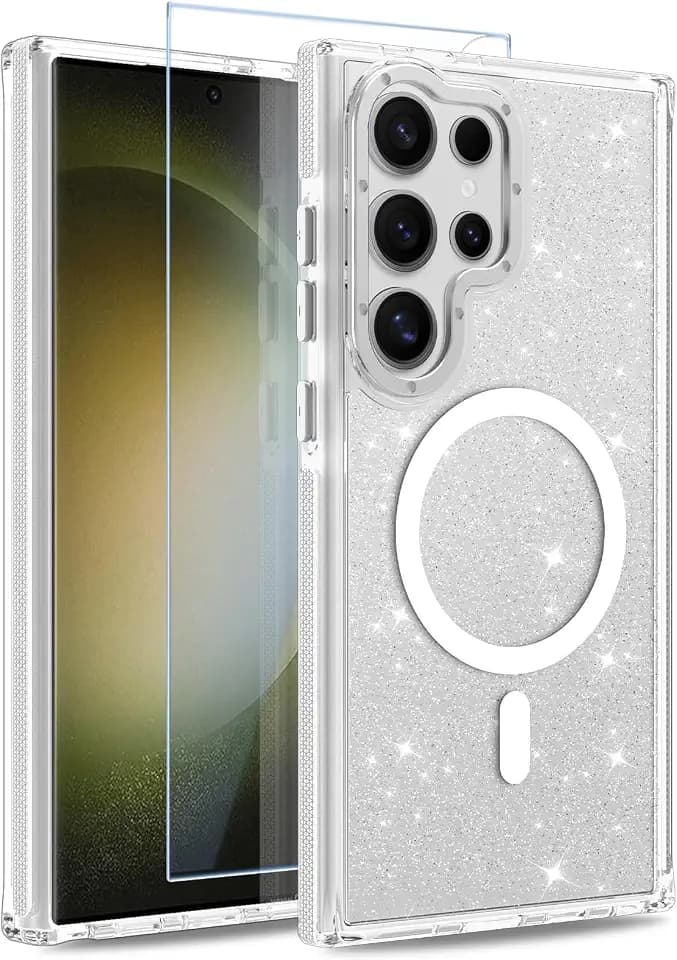 Magnetic Case Fit for Samsung Galaxy S23 Ultra, Glitter, White