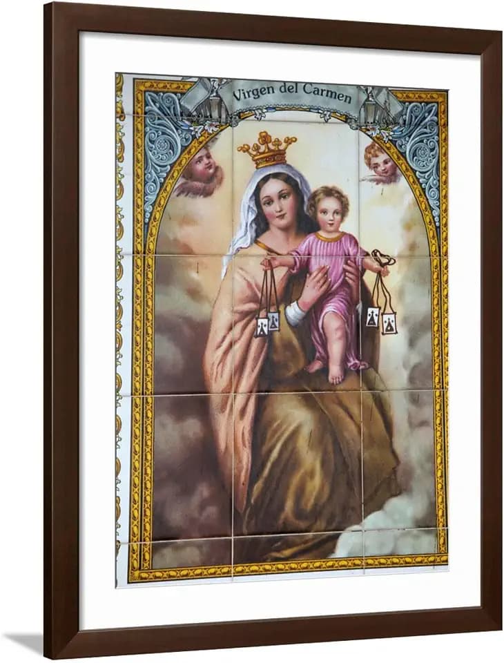 Art.com Wall Photographic Print Virgen Del Carmen Tilework, Malaga, Andalucia, Spain, Europe on Brown Frame by Godong, 32" x 40"