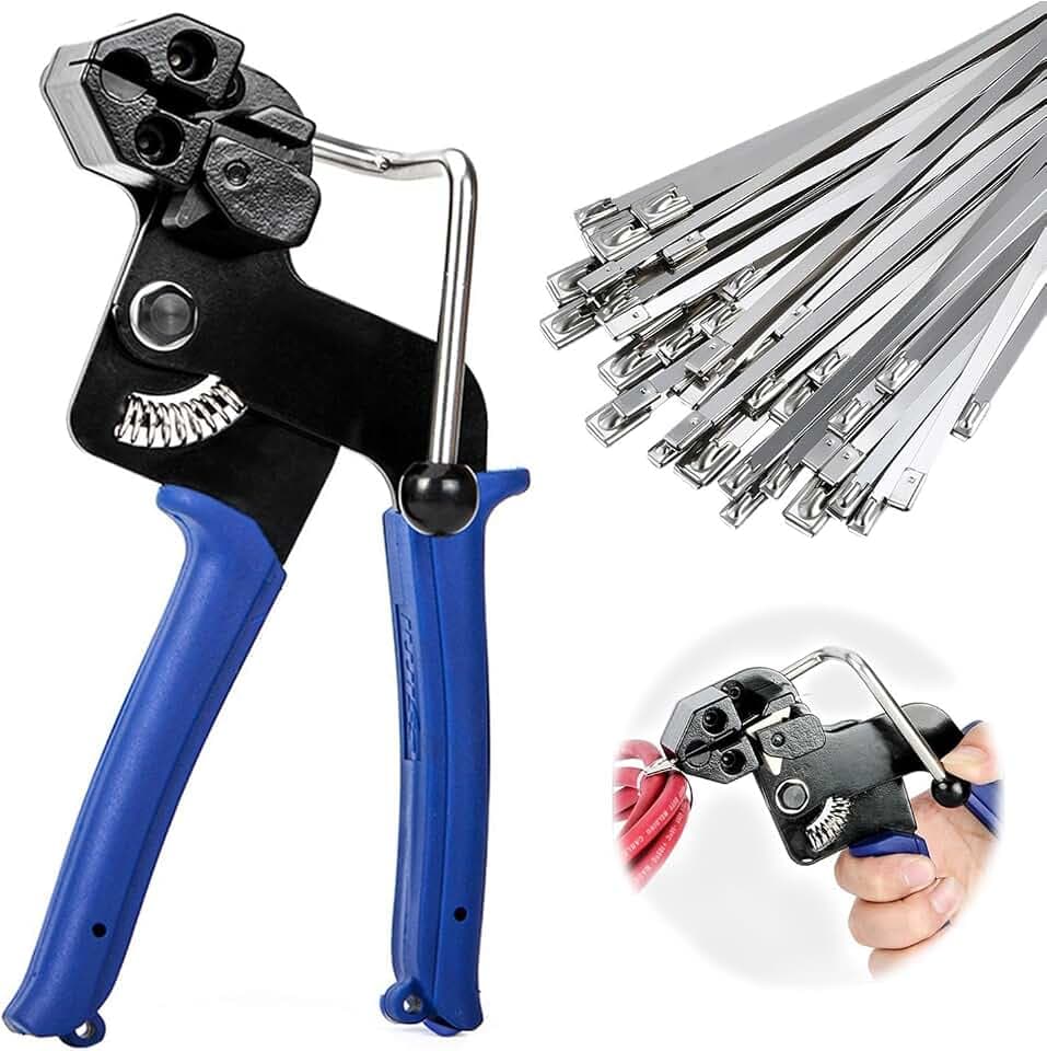 Schlauchschellen-Set aus Edelstahl, enthält 100 Stück, 4,6 x 300 mm, elektrische Kabelbinder, Kabelbinderpistole aus Metall, Kabelbinder, Werkzeug zum Verriegeln und Schneiden