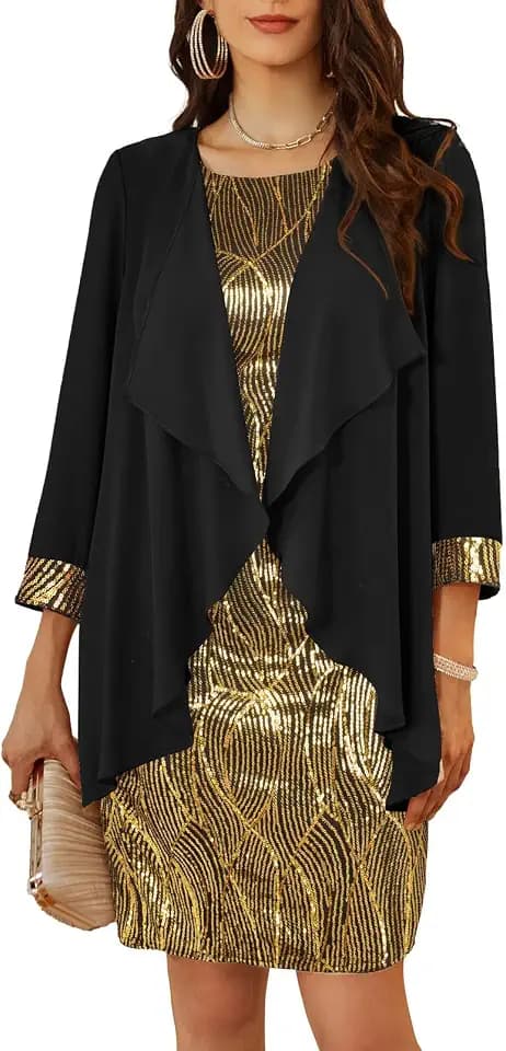 GRACE KARIN Damen Ärmelloses Rundhals Pailletten Cami Kleid Elegant Zweiteiler Tüll Cardigan Abendkleider für Party