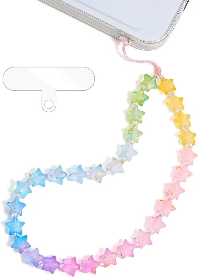 Cute Heart/Star Phone Charm Wrist Strap, Beaded Lanyard Wristlet Chain, Anti-Theft Bracelet Strap for iPhone & More Cases