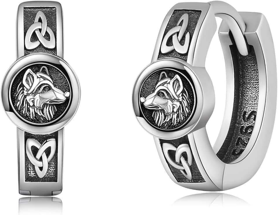 Wolf Ohrringe Sterling Silber Viking Creolen Ohrringe Keltischer Knoten Schmuck Geschenke für Männer Frauen