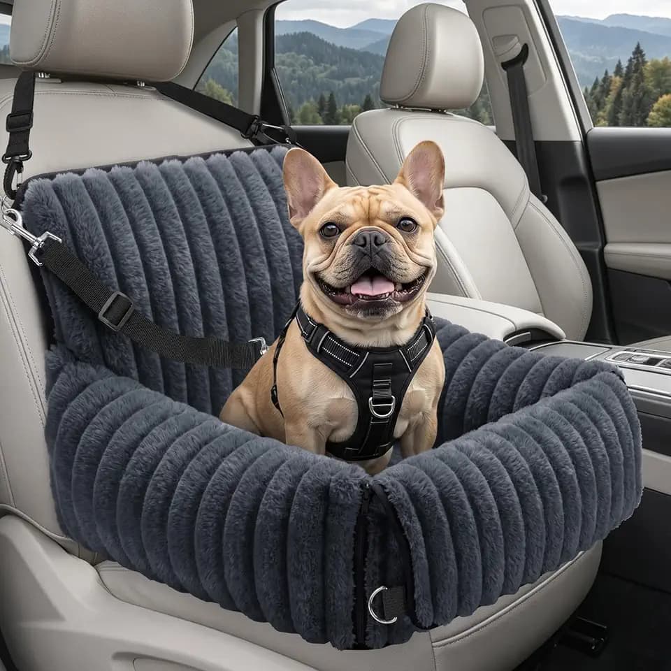 MIXJOY Hunde Autositz für kleine bis mittlere Hunde, Waschbarer Ansteckbare Leine verdickter Memory-Schaum-Füllung, Hundebett Auto für Rückbank Vordersitz, Grau